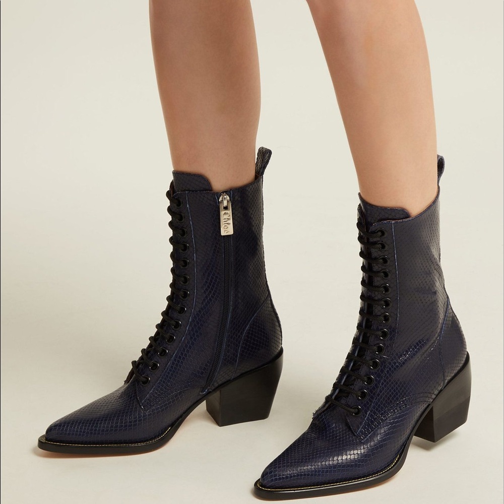 Chloe Rylee Ankle Boots Moto Blue Lace Up 6 NWT
